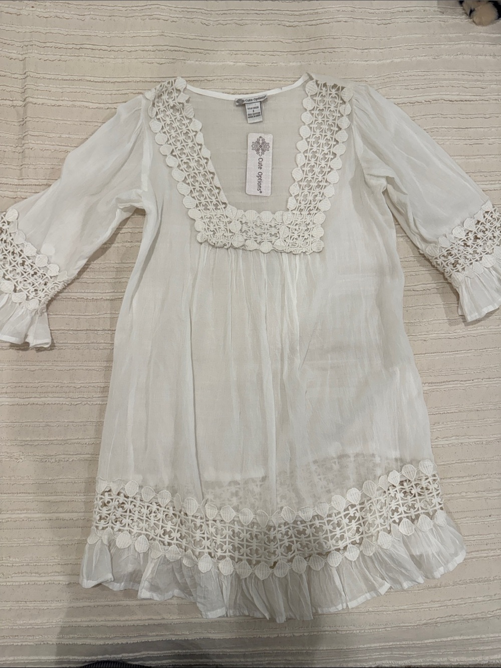 One O' Nine White Lace Trim Cotton Dress